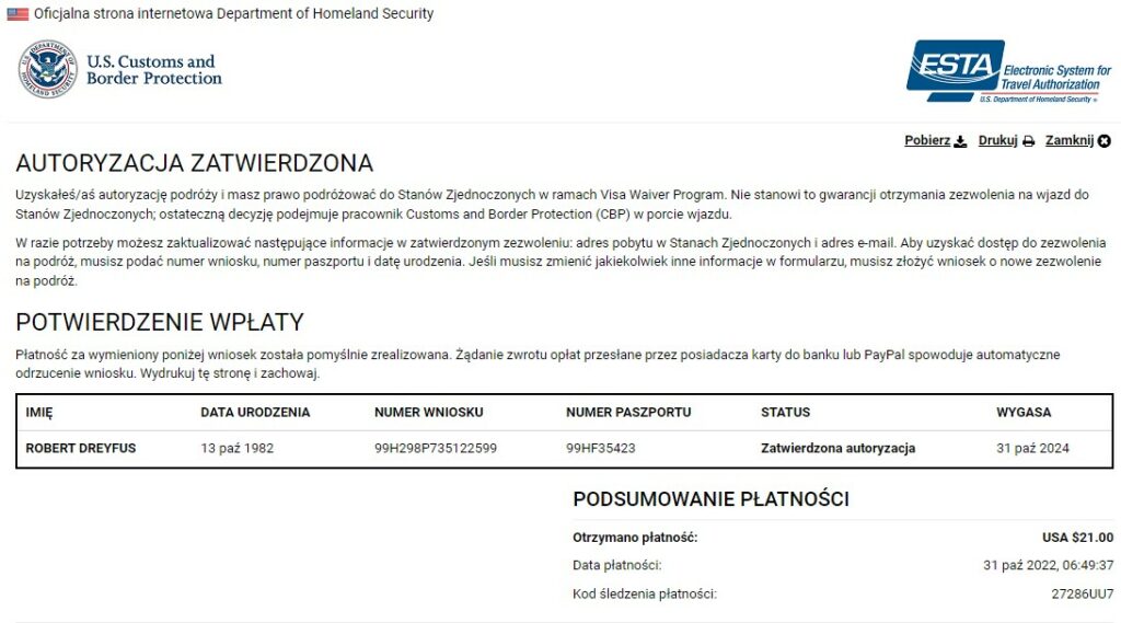 Zatwierdzone upoważnienie do pobierania lub drukowania