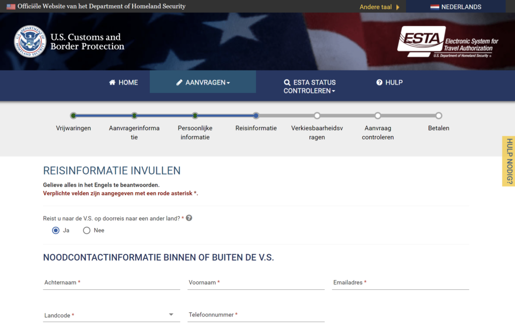 ESTA-formulier voor tussenstops in de VS