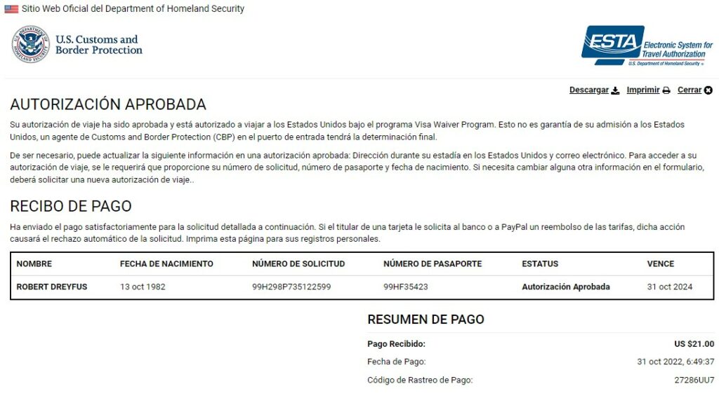 Autorización aprobada para descargar o imprimir