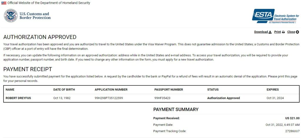 Approved authorization to download or print