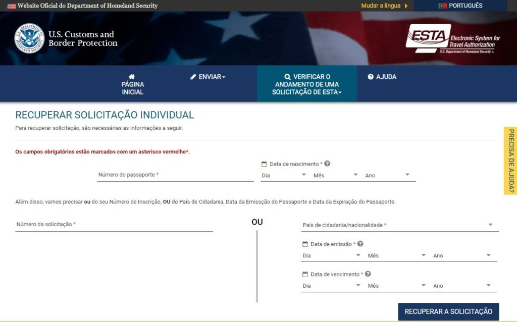 Verificar a validade da sua autorização ESTA