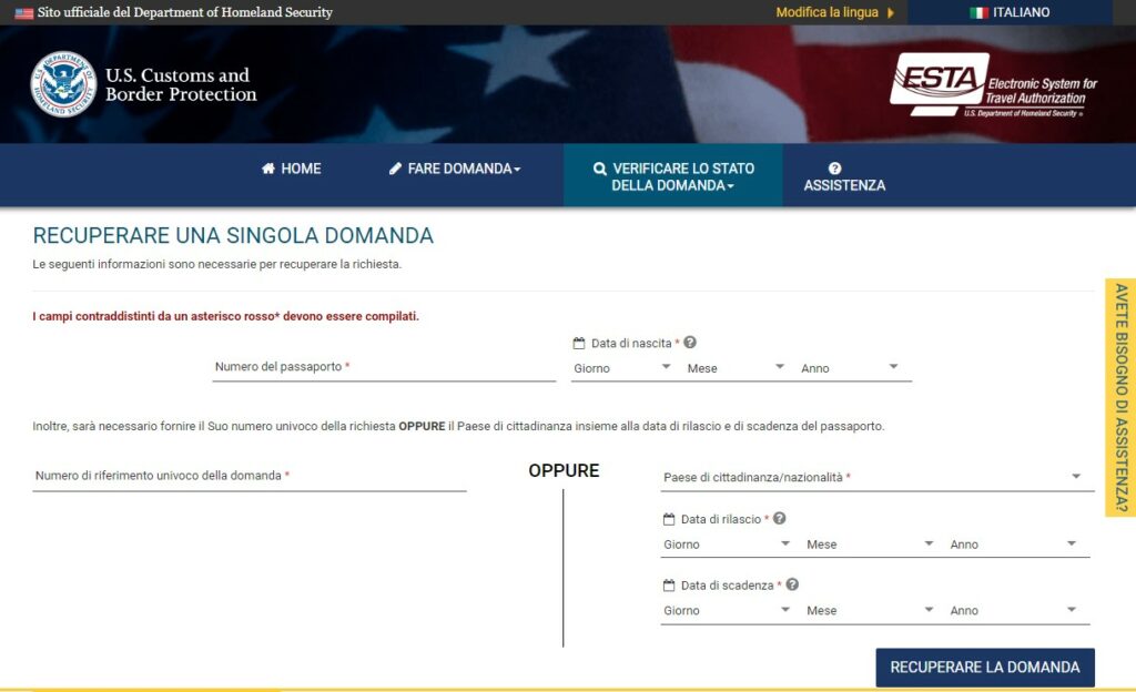 Controllare la validità dell'autorizzazione ESTA